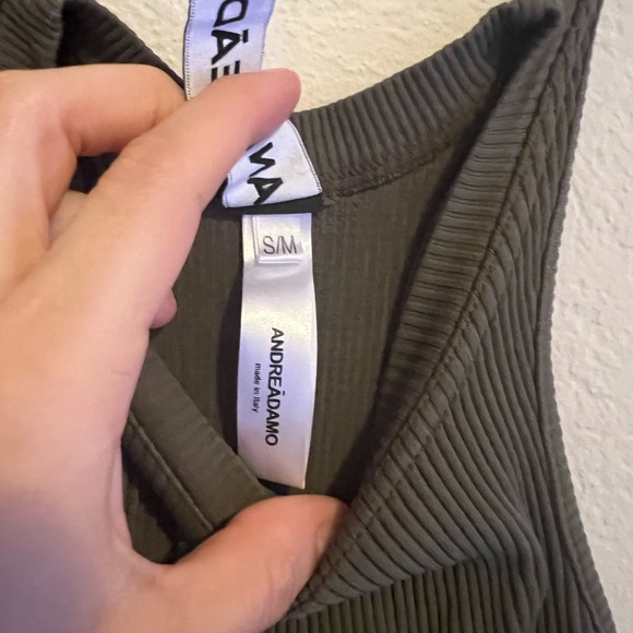 Sleeveless Olive Green Ribbed Dress - Picture 3 of 4